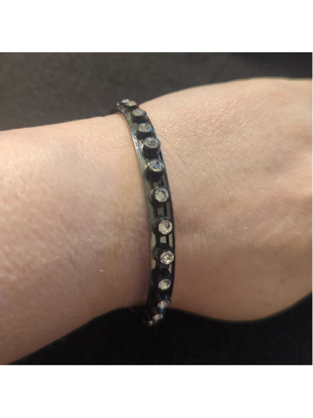 Black Clear Rhinestone Bangle Statement Bracelet